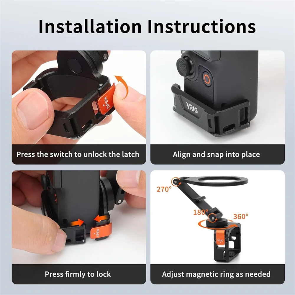 Aluminiowy uchwyt magnetyczny z mocowaniem 1/4 cala i zimną stopką do DJI Pocket 3/4/4P Xtra, magnetyczny uchwyt rozszerzający do telefonu iPhone 17 -12 — zdjęcie produktu 5