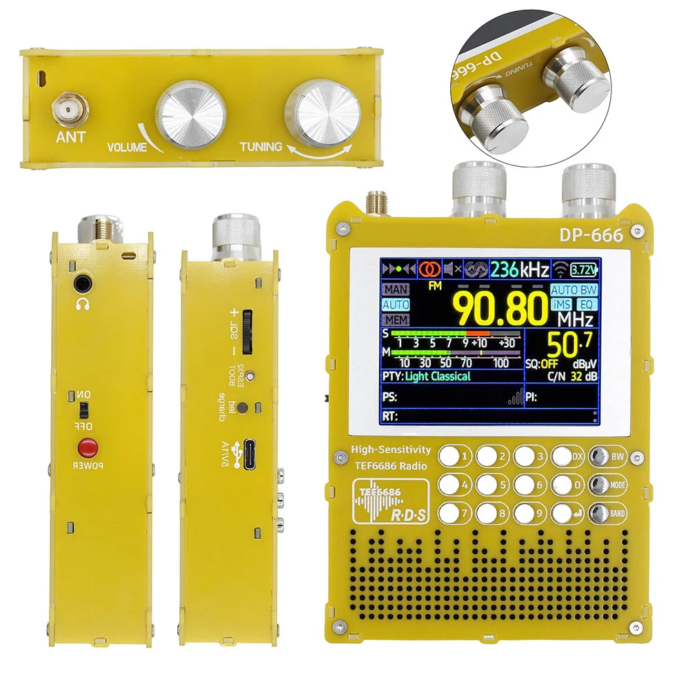 

1PC ABS DP-666 Color Screen Radio Automotive-grade TEF6686 Chip High Sensitivity Full Frequency FM/AM/FM Shortwave Radio