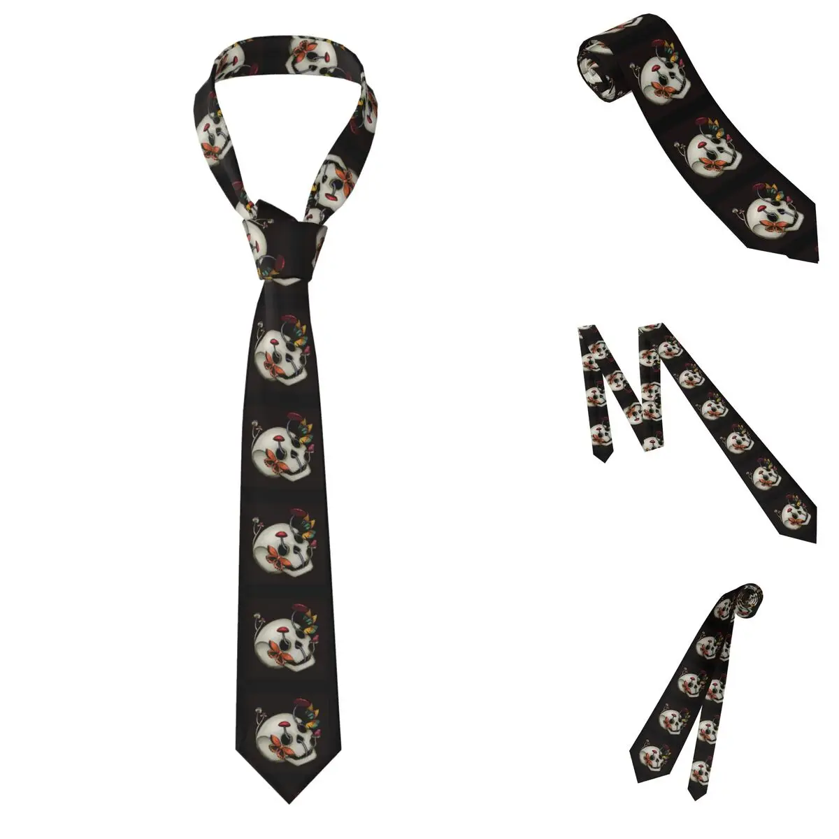 Moth Skull เนคไทสําหรับผู้ชายผ้าไหมโพลีเอสเตอร์ Slim คอ Ties Party ธุรกิจ Tie Casual Gravatas