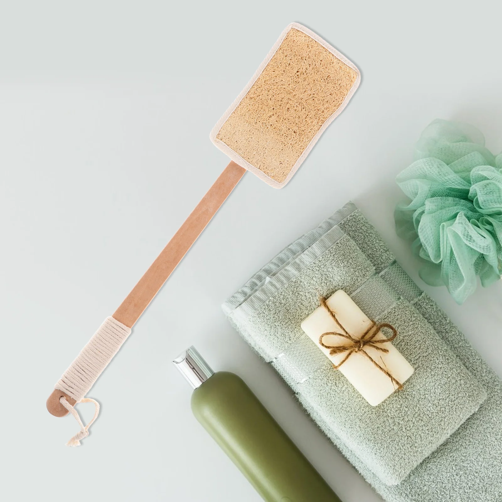

Loofah Shower Back Brush Long Wooden Handle Exfoliating Bath Brush Soft Bristles Back Scrubber for Body Body Scrubber