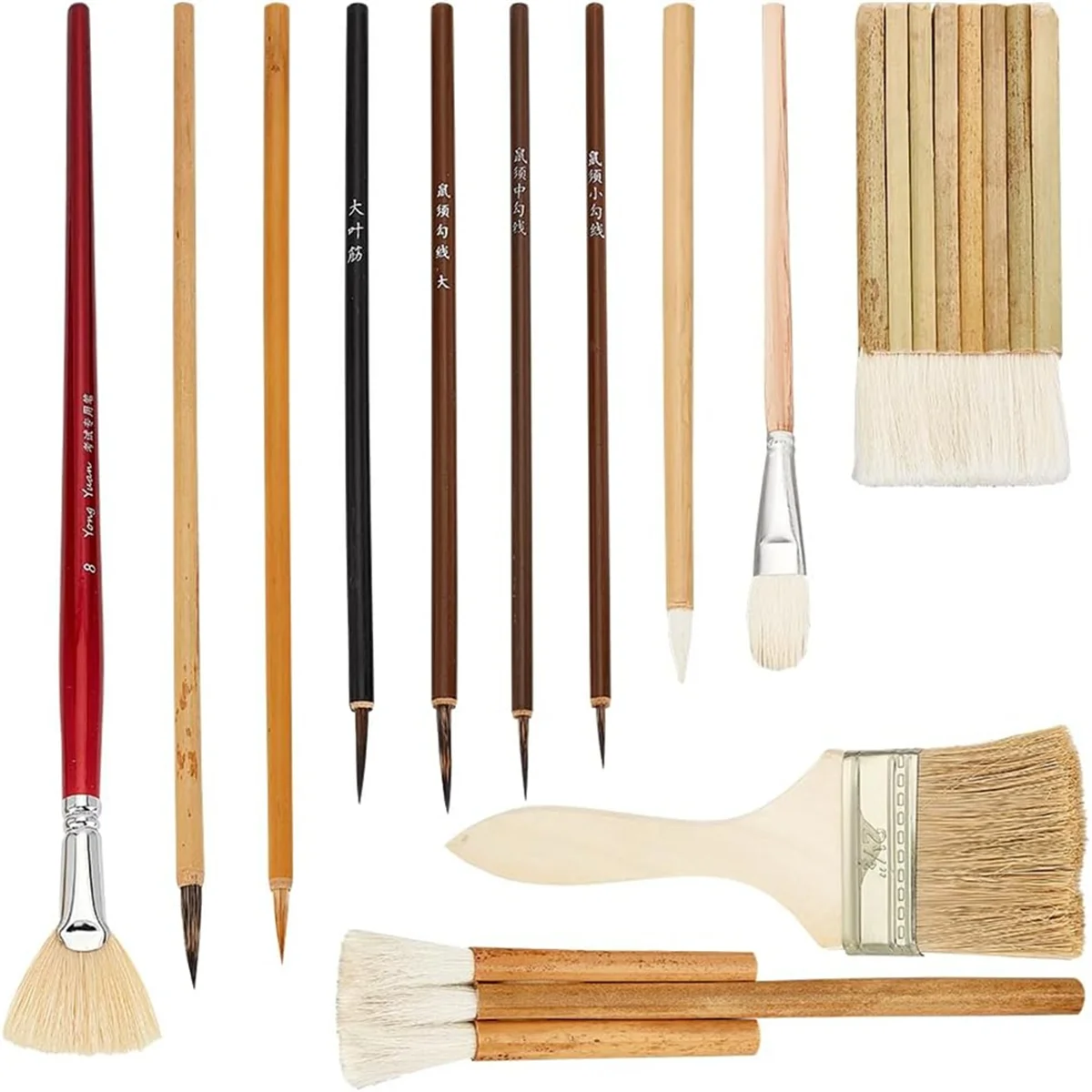 

12pcs Pottery Glaze Brushes Wooden Watercolor Wool Hair Sector Painting Brushes for Drawing Artists Painting Calligraphy