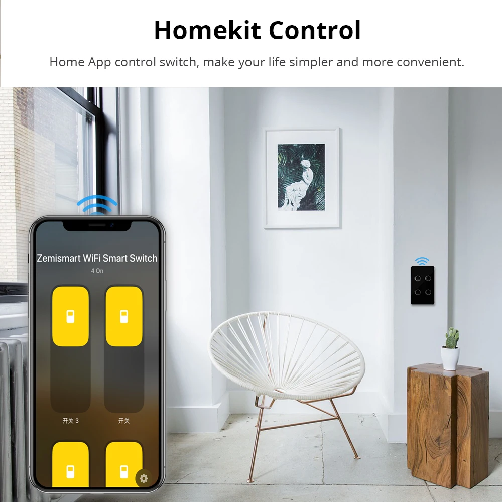 Zemismart-Joli Mural Tactile Intelligent Wi-Fi, Contrôle à Distance, Compatible Homekit