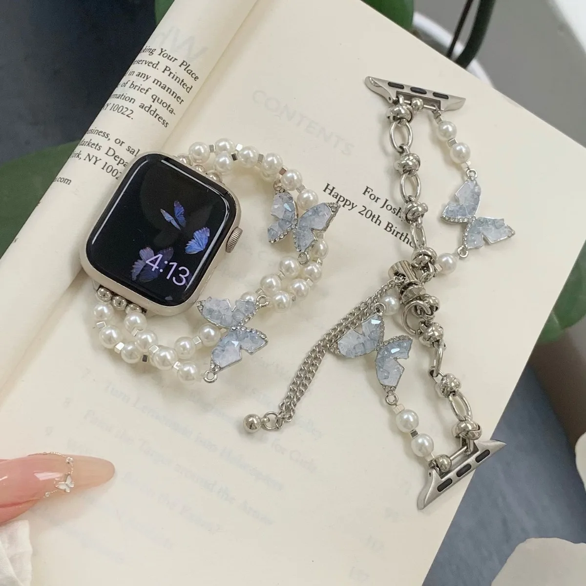 

Crystal metal strap for apple iwatch 9 8se 7 6 5 crystal butterfly metal chain watch 44 42 45 49mm/38 41 40mm