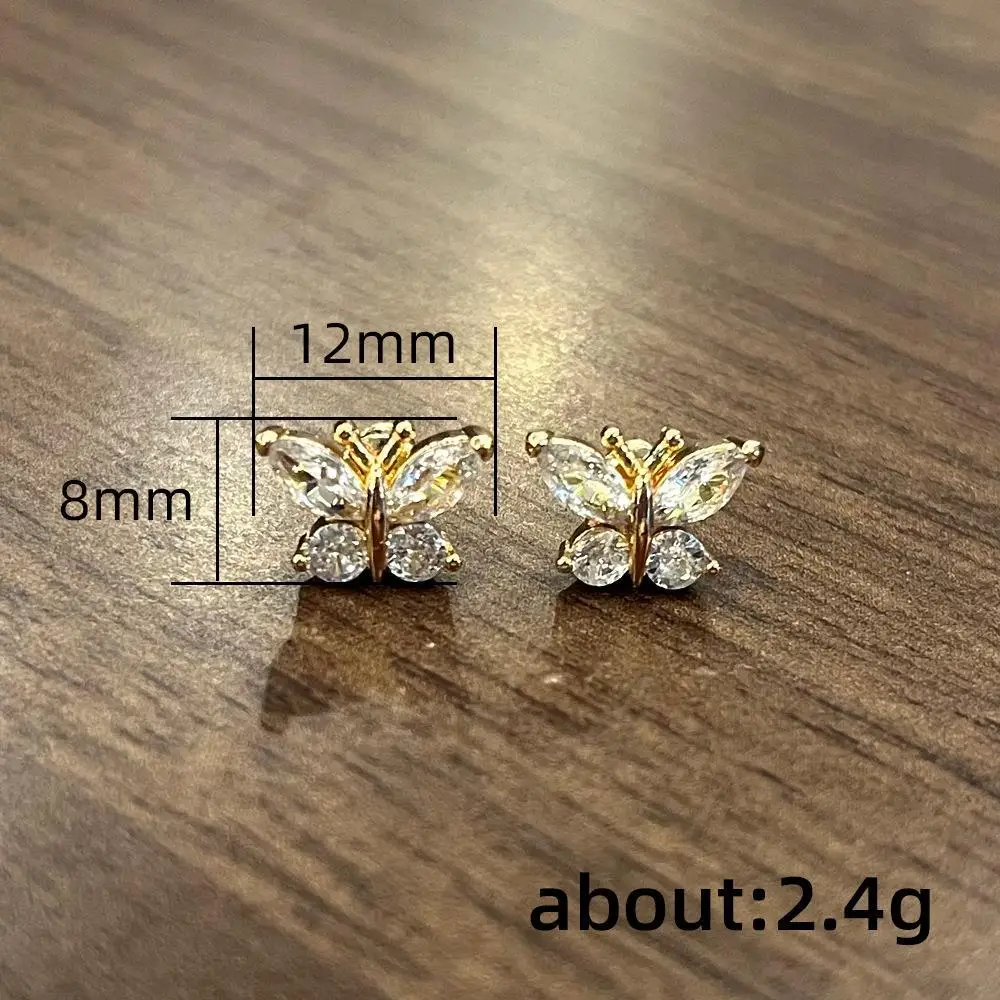 Cute Women Earrings Butterfly Ear Studs Cartilage Cubic Zirconia Gold Color Mini Tragus Piercing Korean Fashion Jewelry KBE413