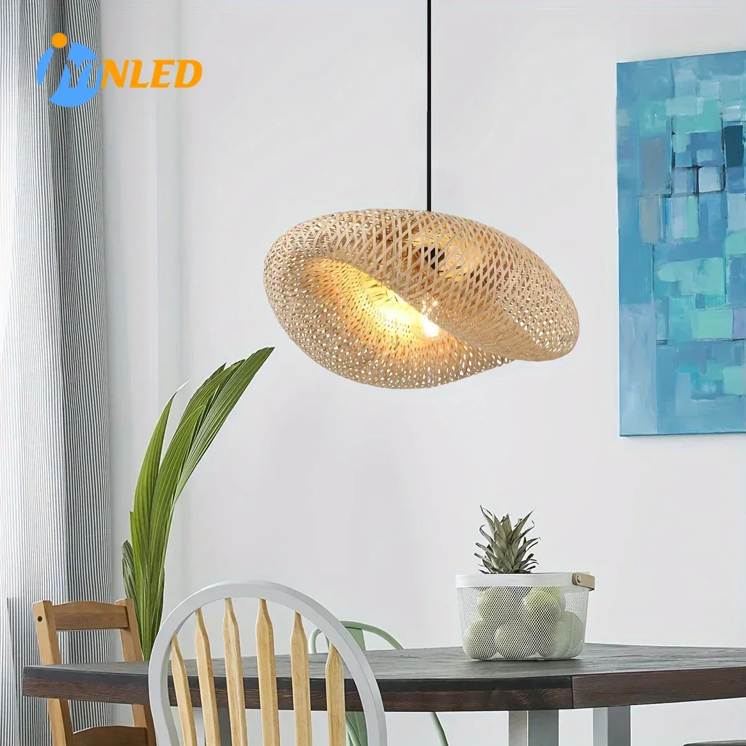 

D50CM Restaurant Hanging Lamp Bohemian Woven Bamboo Pendant Light Rustic Handcrafted Lighting Fixture for Dining Room Bedroom