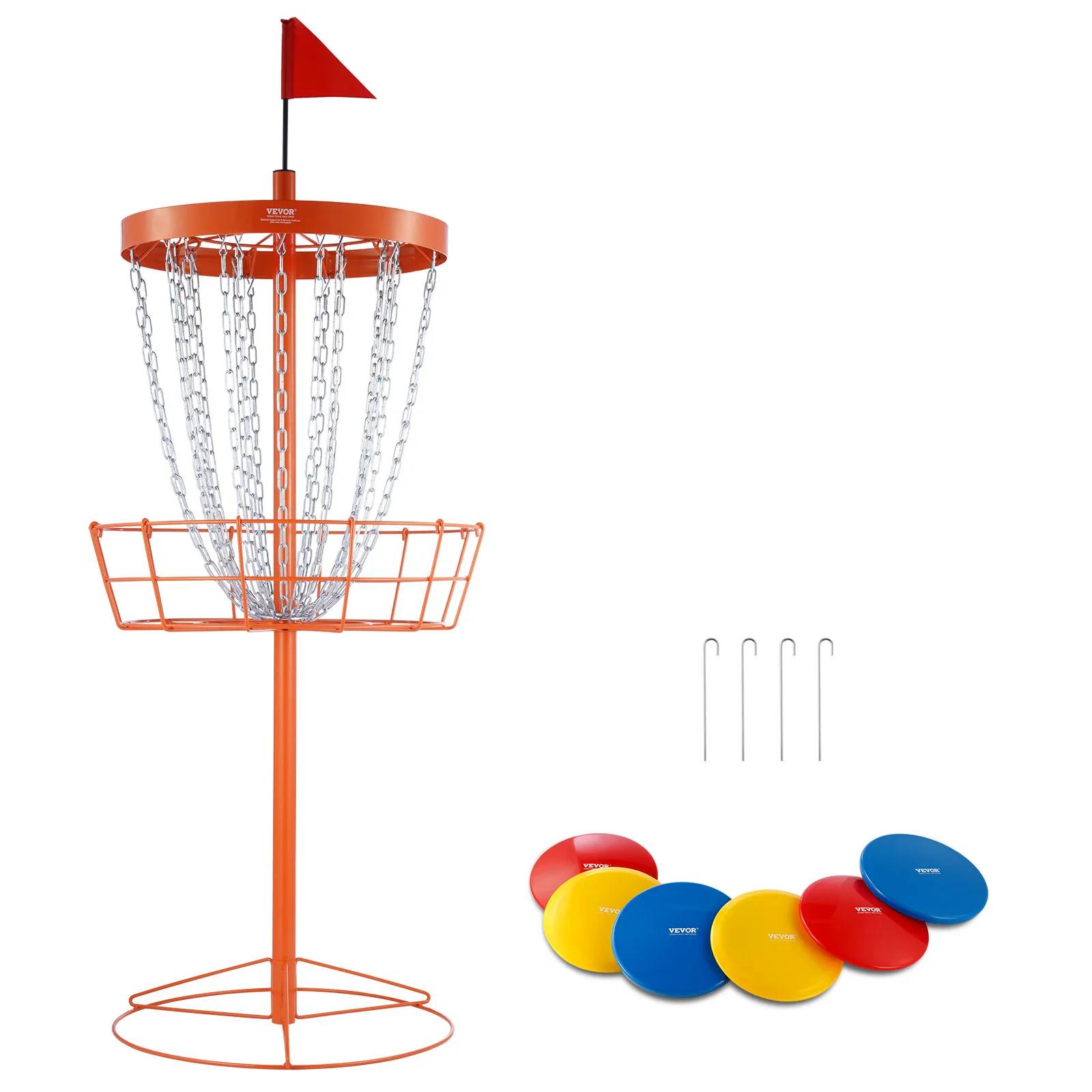 

VEVOR Disc Golf Basket 24Chains Portable Disc Golf Target Hole Heavy Duty Steel Practice Disc Golf Basket Stand Equipment Orange