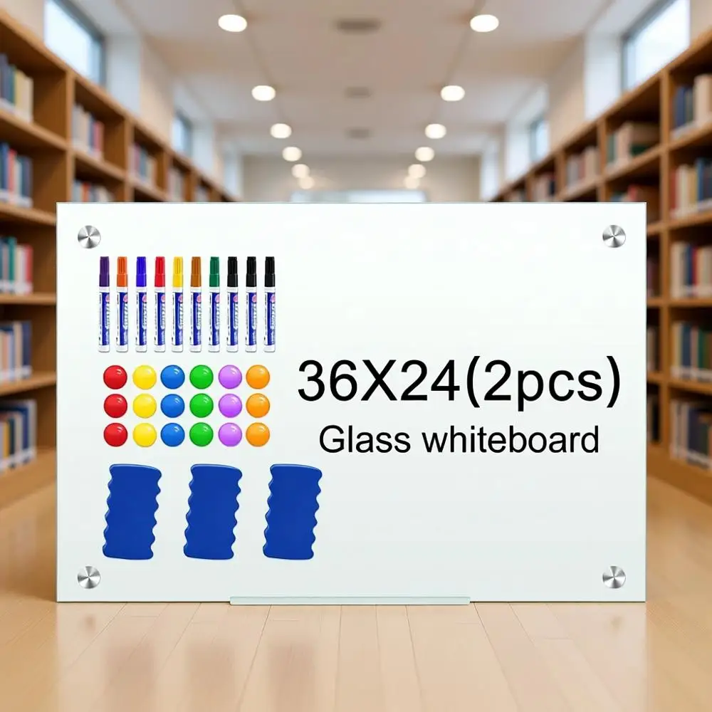 

Glass White Board or Wall Dry Erase Board 36" x 24" (2pcs) Magnetic Presentation Whiteboard or Home, Oice and School
