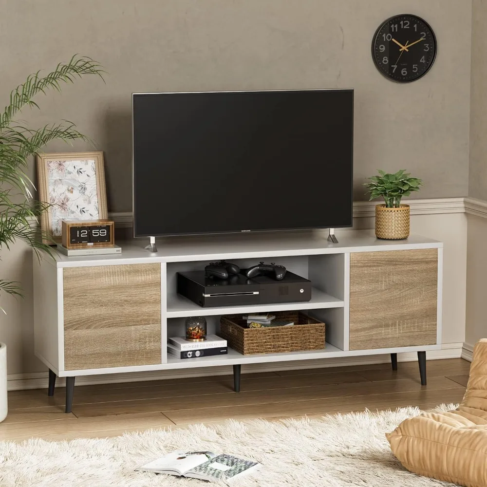 

Modern TV Stand for 65" Television, Entertainment Center with Two Storage Cabinets, Retro Style Media Console for Living Room