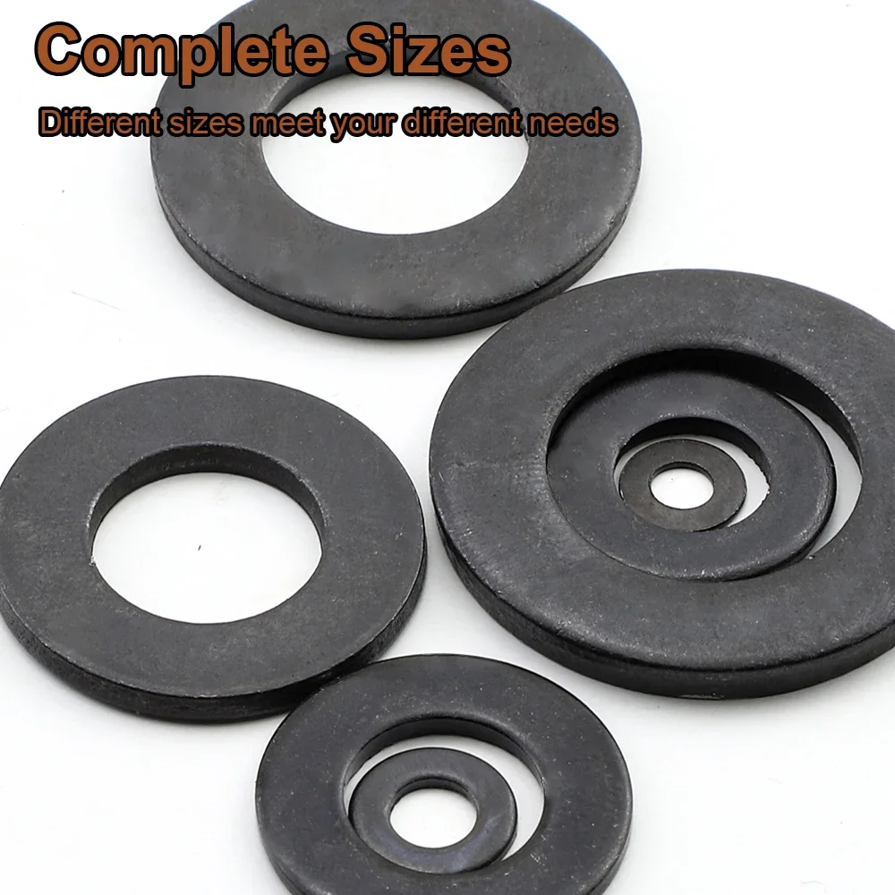 1-100pcs/bag Black Flat Washer 8.8 Grade Carbon Steel M2 M2.5 M3 M4 M5 M6 M8 M10 M12 M14 M16 Plain Washers for Bolts Screws GB98