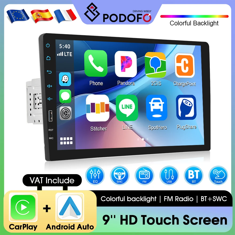 Inefala 9 pouces 1Din MP5 lecteur CarPlay de voiture Android Auto BT lecteur multimédia de voiture universel FM EQ son Radio stéréo automobile