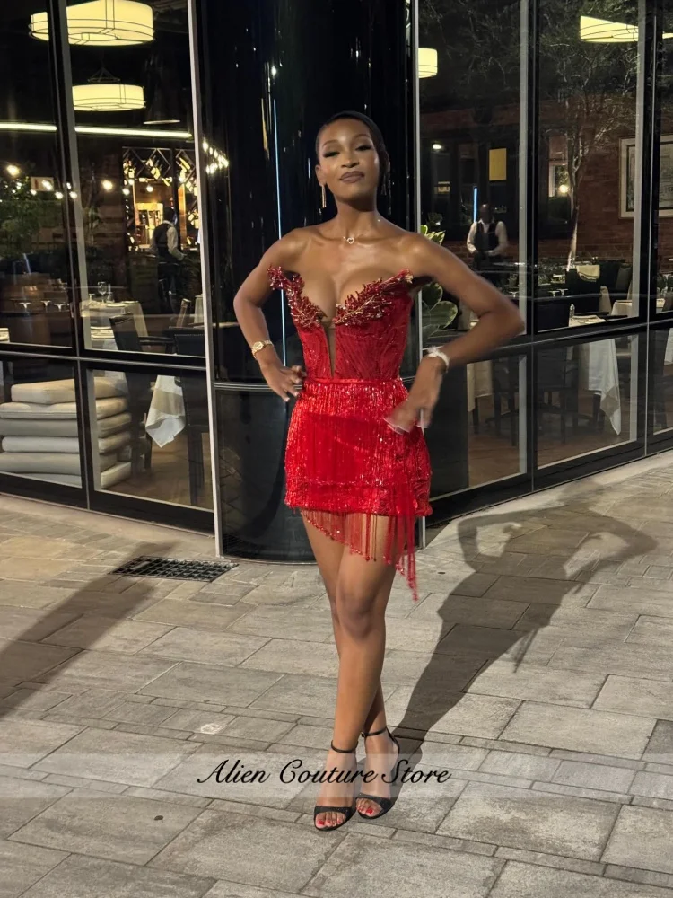 2026 Red Sexy Beaded Prom Party Dress Luxury BlackGirls Bling Women's Birthday Party Senior Hoco Dress  Customized view 2