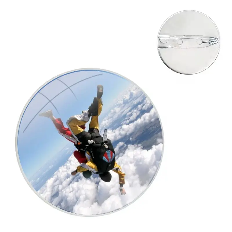 Glass Dome Brooches Shirt Lapel Bag Cute Badge Pins For Clothes Hat Accessories Skydive Skydivers Parachuting