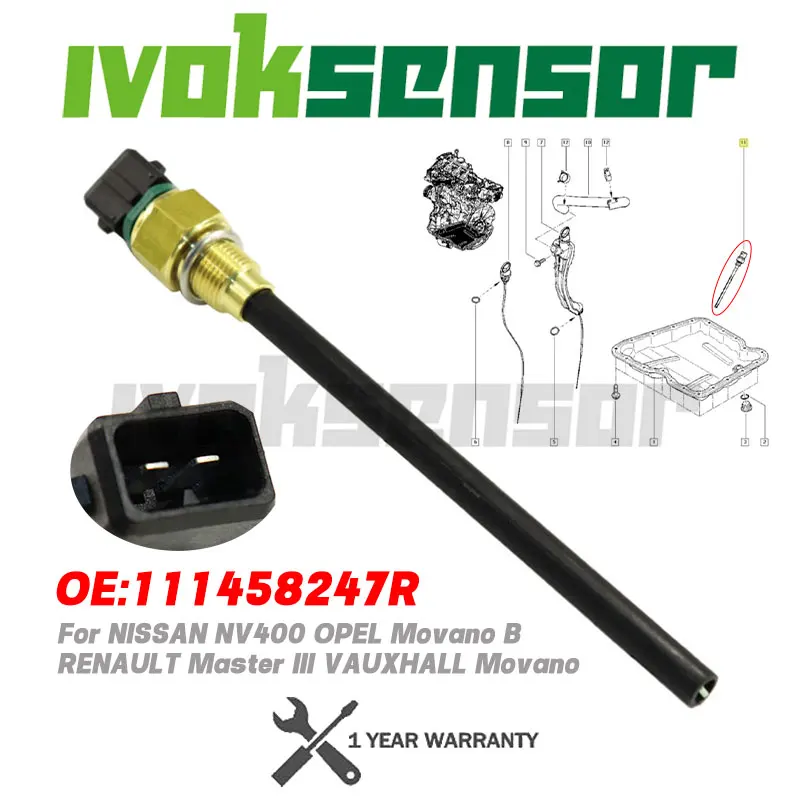 

111458247R 95529283 2pins Engine Oil Level Sensor For NISSAN NV400 OPEL Movano B RENAULT Master III VAUXHALL Movano 1114000Q4M