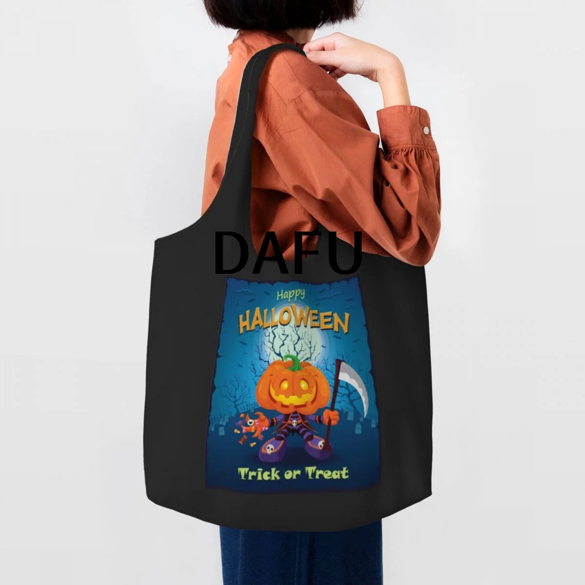 Happy Halloween Funny Halloween Print Cotton Tote Bag - Casual Commuter Shoulder Bag for Work Grocery Shopping Trick or Treat