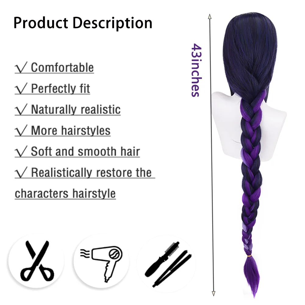 Picture 3: Raiden Shogun Cosplay Wig Pre-styled No Trimming Needed Purple Gradient 43