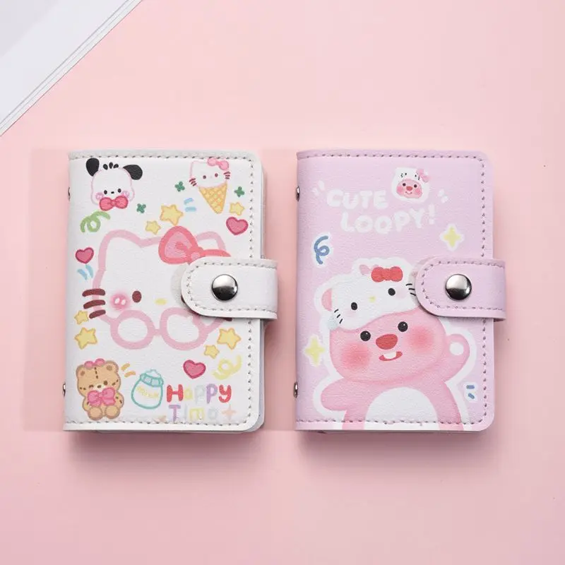 Tarjetero pequeño y portátil con múltiples ranuras para tarjetas, patrón de dibujos animados, bonito, creativo, personalizado, Hello Kitty