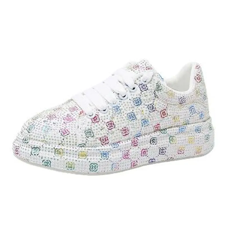 أحذية رياضية نسائية مصممة باللون الأسود والأبيض أحذية رياضية نسائية كريستالية لامعة أحذية رياضية كاجوال فاخرة مرصعة بالألماس المائي zapatos #3