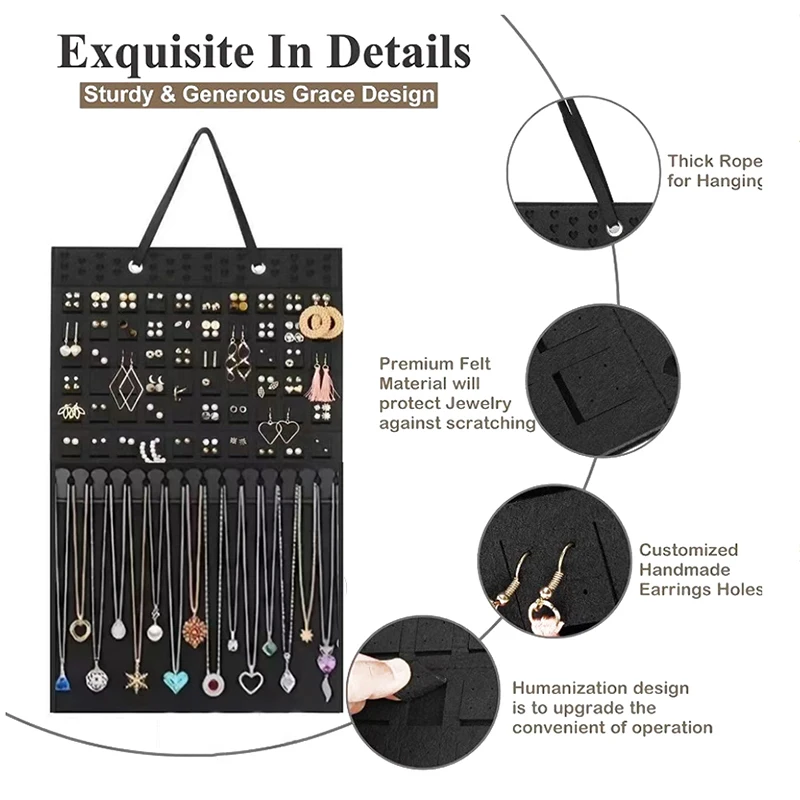 Single Sided Felt Hanging Jewelry Organizer Bag