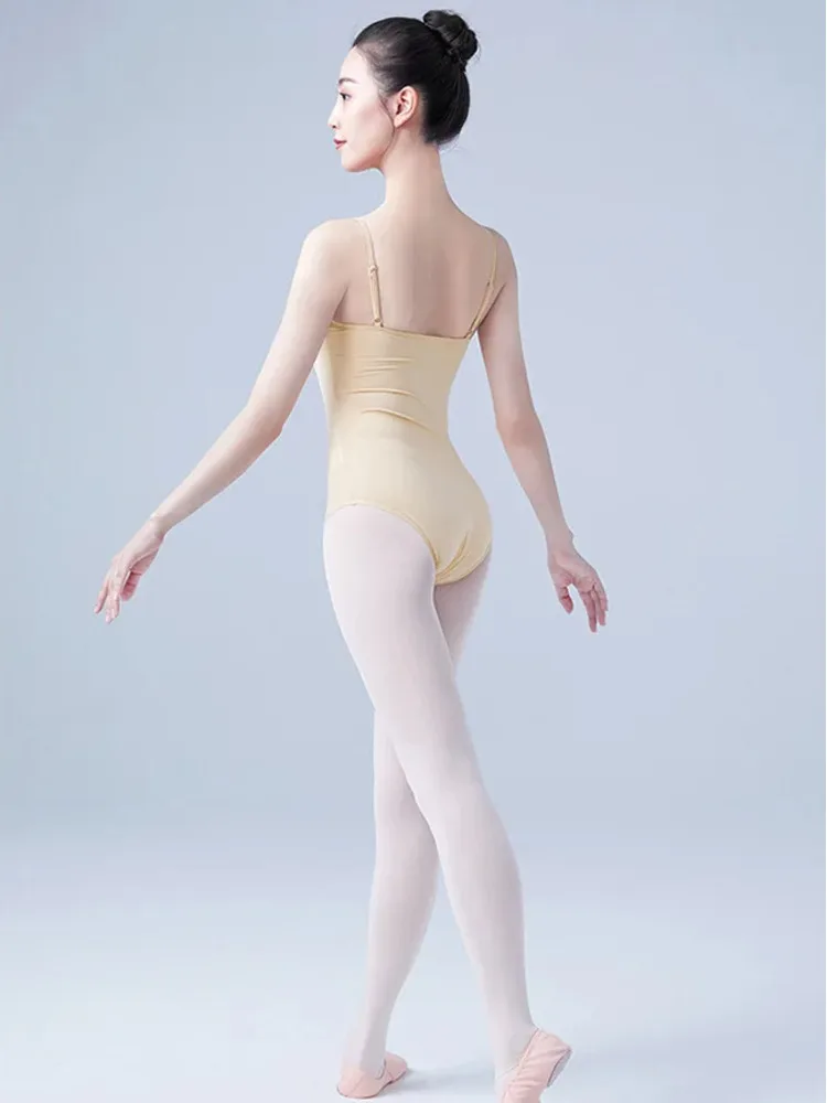 여성용 성인 솔리드 컬러 백리스 슬림핏 캐미솔 롬퍼 - 발레 무대 공연 레오타드 바디수트 댄스웨어 바디수트