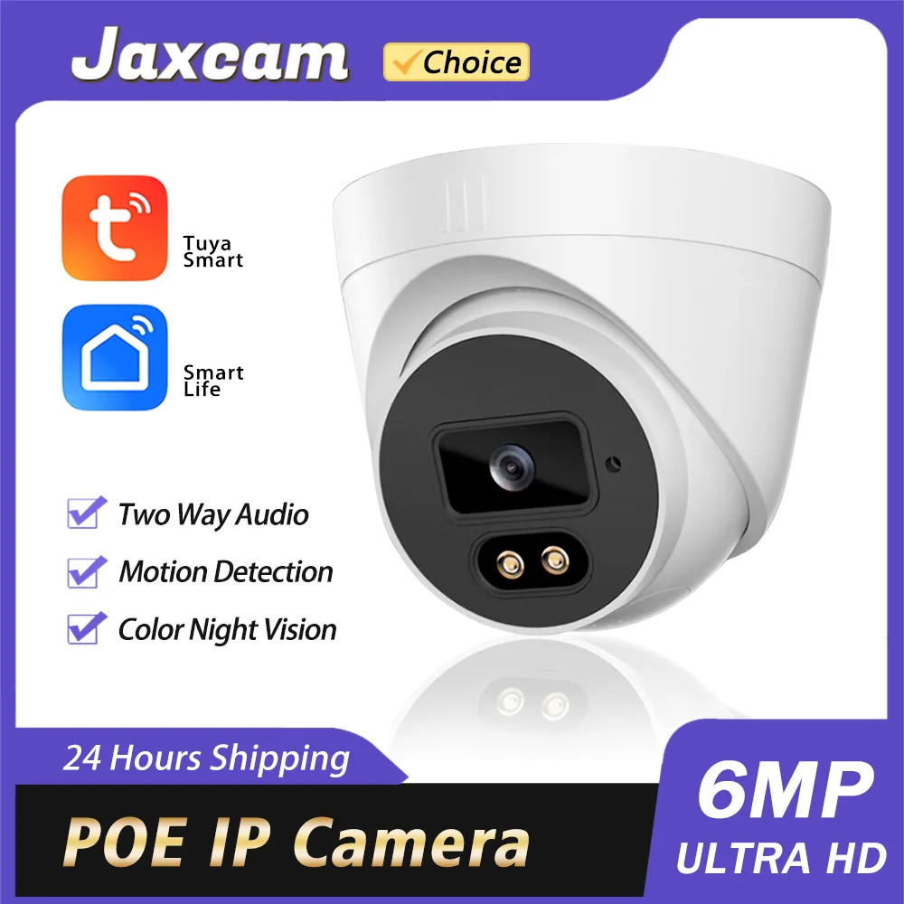 

Tuya 6MP HD IP Camera POE Outdoor H.265 Surveillance Dome CCTV Camera Motion Detection Color Night Vision Security protection