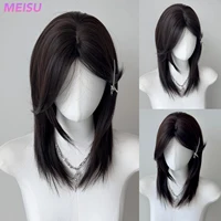 MEISU-peluca con flequillo blanco plateado sintético, 20 pulgadas, longitud recta, Unisex, fibra resistente al calor, Natural, para fiesta o Selfie