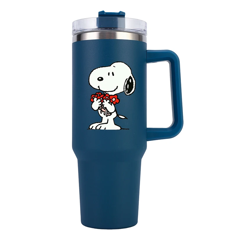 Anime Snoopy Large Capacity Insulated Handle Bottle Kawaii Girls Boys Coffee Milk Travel Sports Thermal Cup Valentine Day Gifts