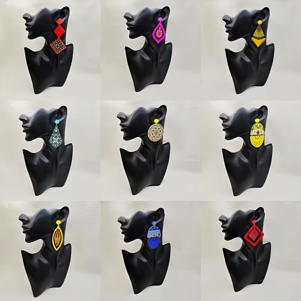 10 زوج/وحدة أقراط خشبية أنيقة ساحرة هندسية متعددة الألوان للنساء إكسسوارات مجوهرات للعطلات اليومية هدايا الحفلات #6