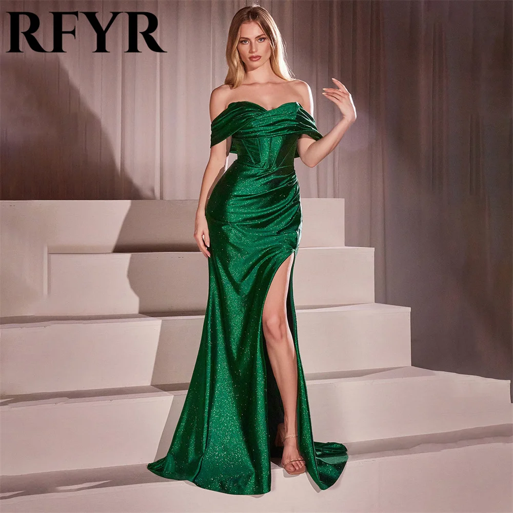 Rfyr vestido de noite vermelho para festa, amor, ombro de fora, pregas, longo, sereia, vestidos de baile, vestido de celebridade personalizado