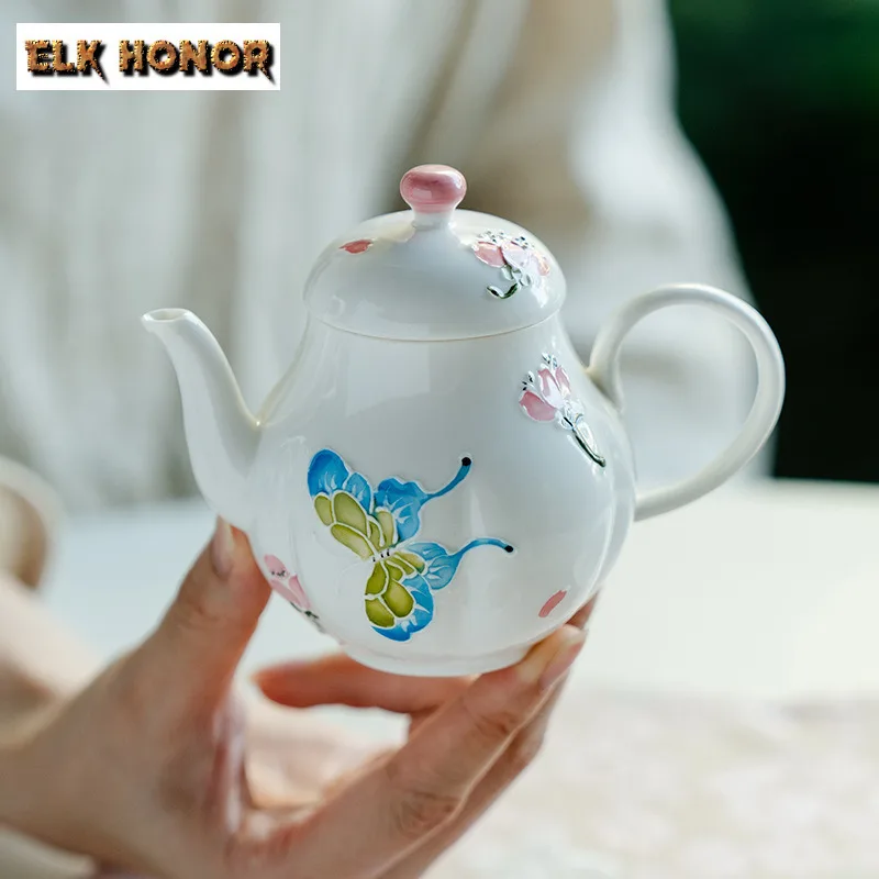

165ml Hand-painted Floral And Butterfly Teapot Handmade Tea Infuser Pot Tea Maker Kettle With Ball Hole Tea Items Ornaments Gift