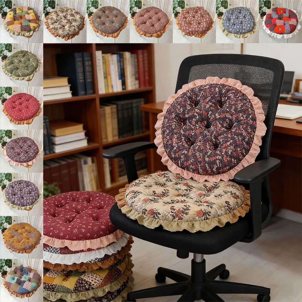 

Retro Dining Chair Printed Seat Cushions Household Dining Chair Cushion Removable and Washable Strap Ruffle Edge Chair Cushions