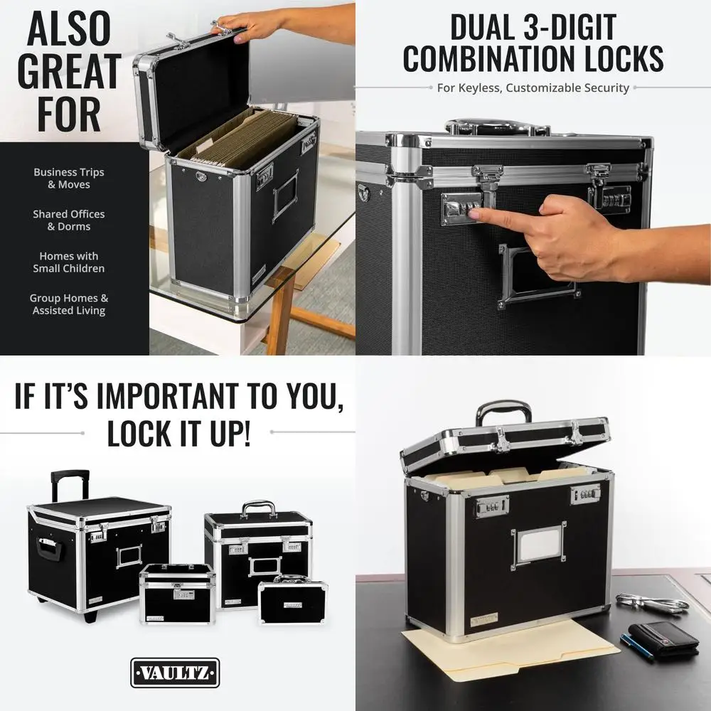 

Портативный ящик для хранения формата Letter с двойными кодовыми замками для организации офисных документов - черный