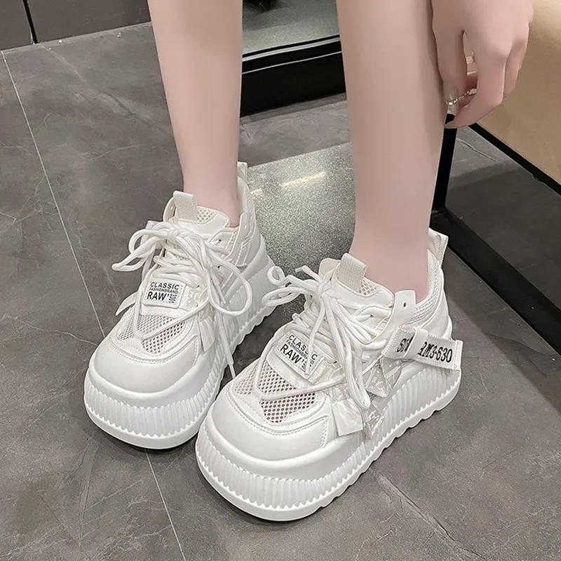 

8.5CM 2026 New Synthetic Microfiber Leather Women Platform Wedge Ladies Chunky Sneakers High Brand Fashion Vulcanize Pumps Shoes