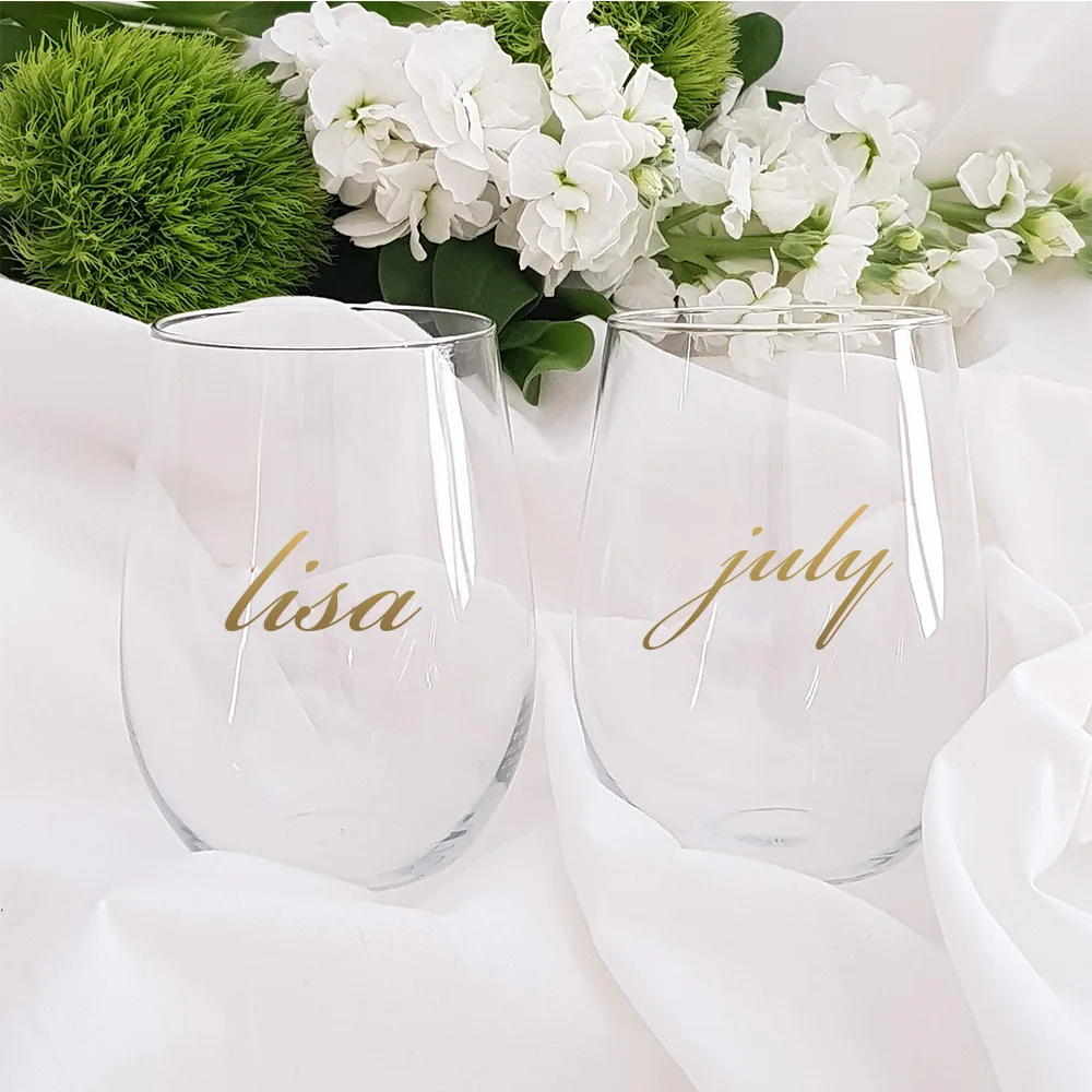 Personalized Name DIY Birthday Party Glass Decal Vinyl Sticker for Classic Champagne Glasses - Bridal Titles Available YT6736