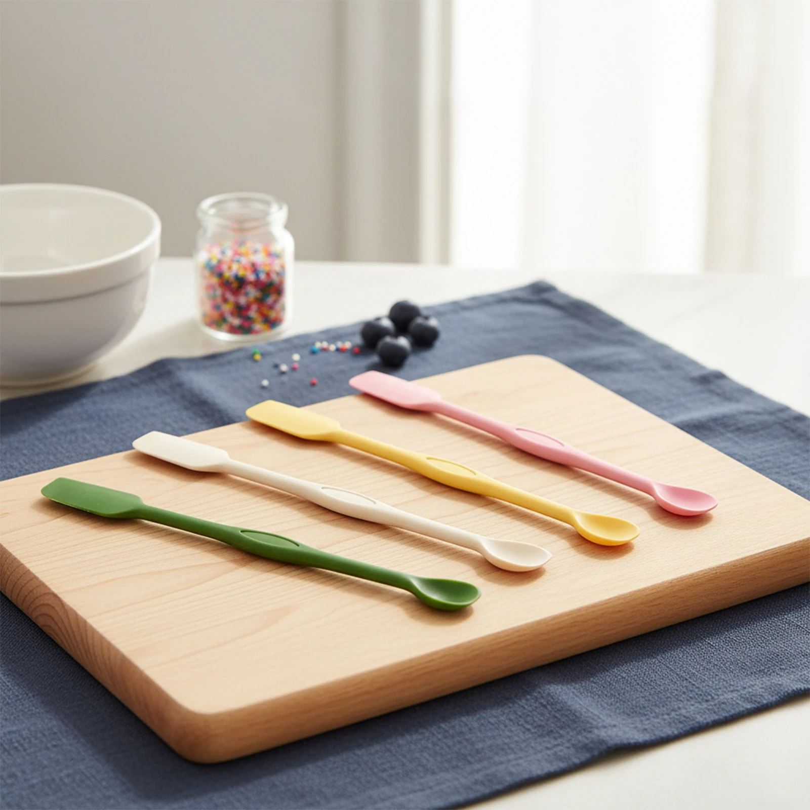 

Набор из 4 маленьких силиконовых лопаток с двойной головкой для очистки небольших банок и контейнеров, многофункциональные скребки-ложки, мерные ложки