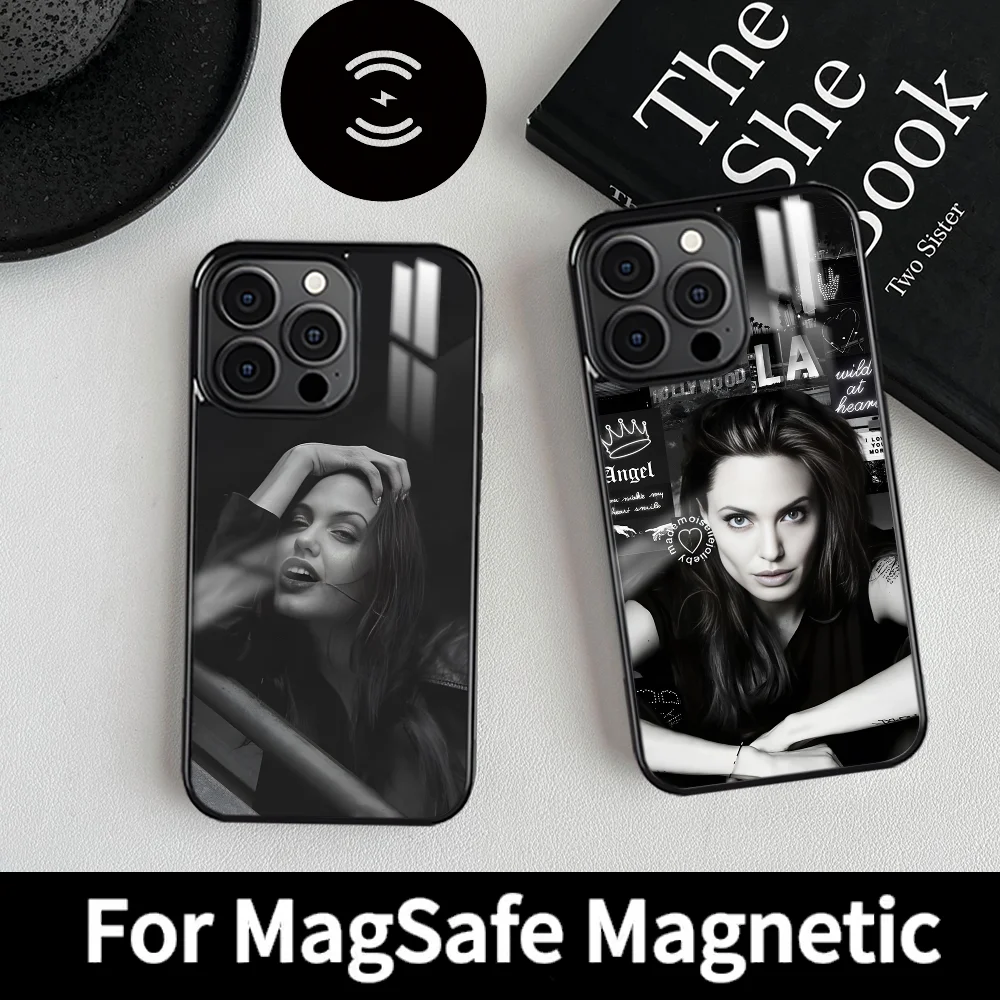 

Actress A-Angelina J-Jolie Phone Case For iPhone 16 15 14 13 12 11 Pro Max Plus Mini Magsafe Mirror Wireless Magnetic Cover