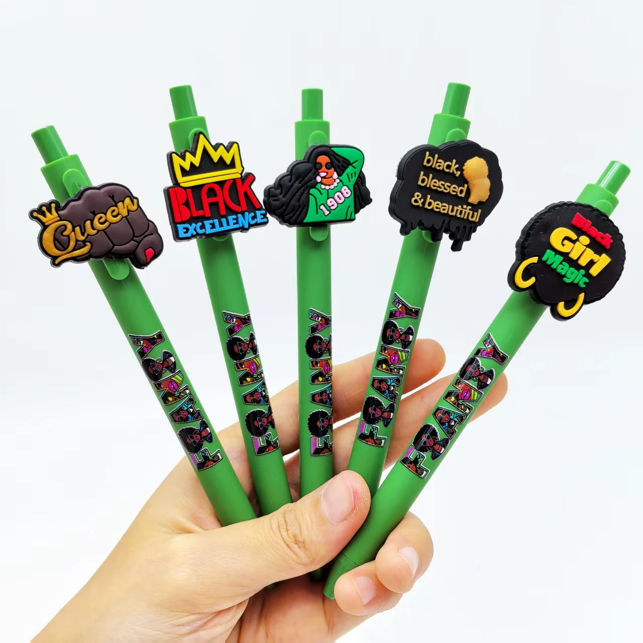 6 قطعة/12 قطعة/18 قطعة سلسلة خضراء أقلام تذكارية للتحرير الأسود لموسم العودة إلى المدرسة أقلام حبر جاف عنصر أسود #4