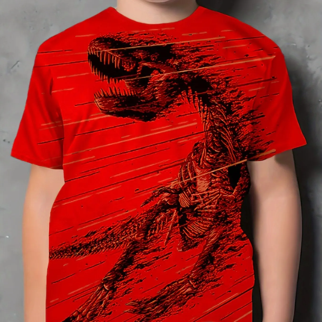 Ropa para niños, camiseta de manga corta con estampado de dinosaurios en 3D, ropa de verano para niños, ropa informal elegante con cuello redondo para niño y niña