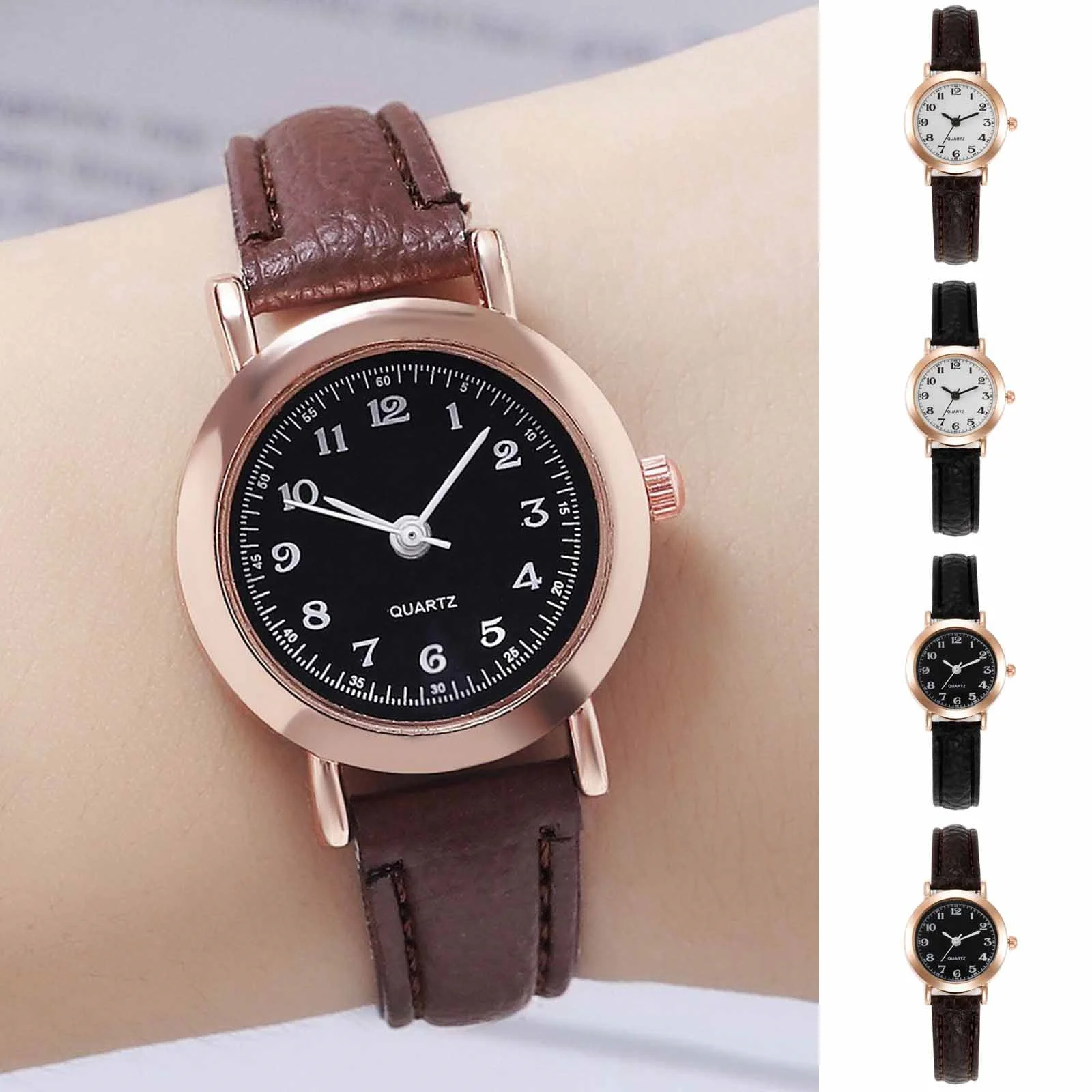 Simple and Cute Small Strap Dial Couple Watch Women Exquisite Retro Leather Quartz Wirstwatch Fashion Clock Quartz Wristwatches