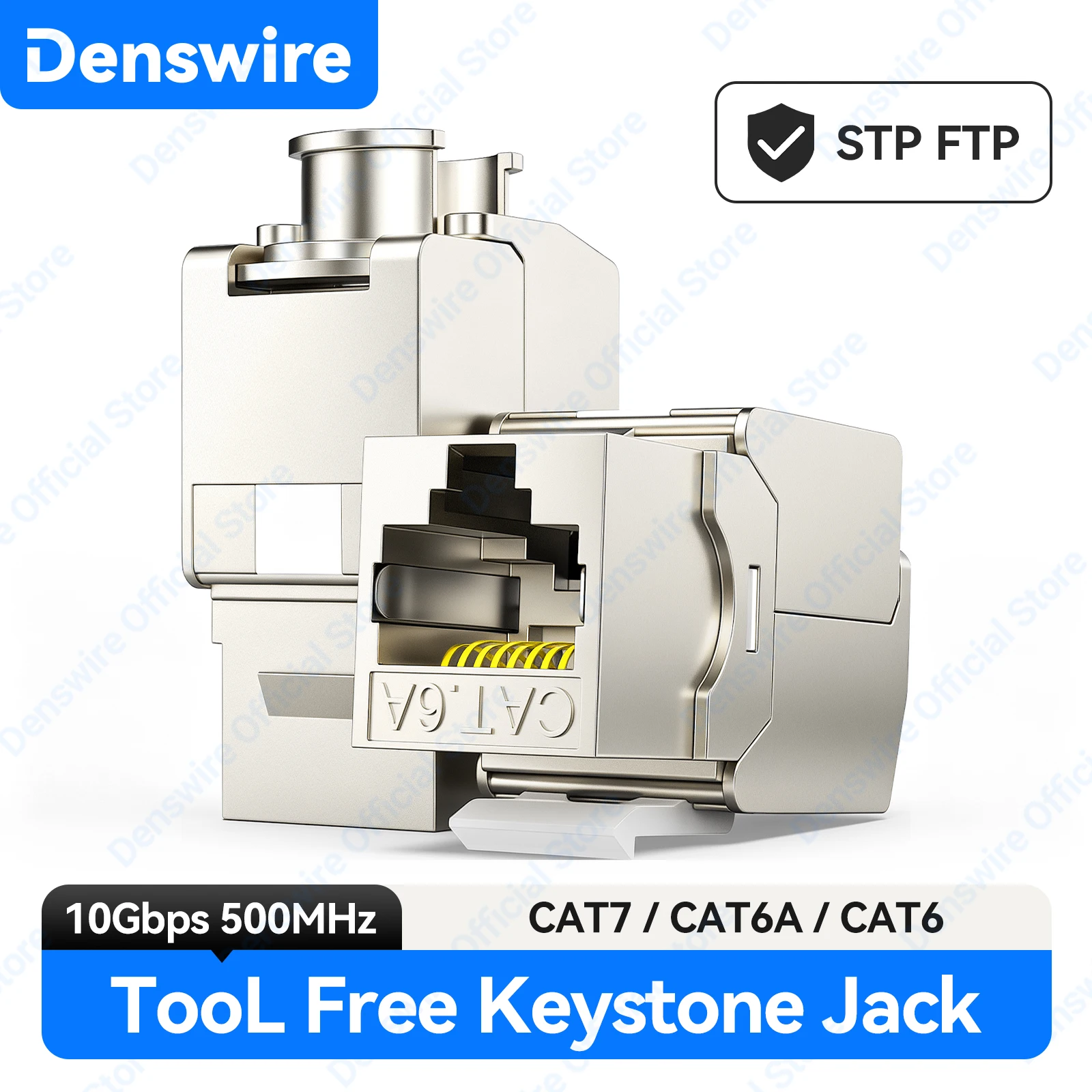 Denswire Cat7 Cat6A RJ45 Keystone Jack STP Toolless Modular Coupler Module Jacks 10Gbps RJ45 Shielded Network Cable Conector