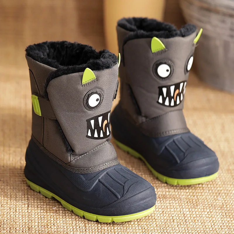 Sepatu Bot Salju Anak-anak Musim Dingin Sepatu Bot Ski Tahan Air Hangat Anak Laki-laki Perempuan Sepatu Bot Tinggi Gambar Dinosaurus Kartun Lucu Bayi