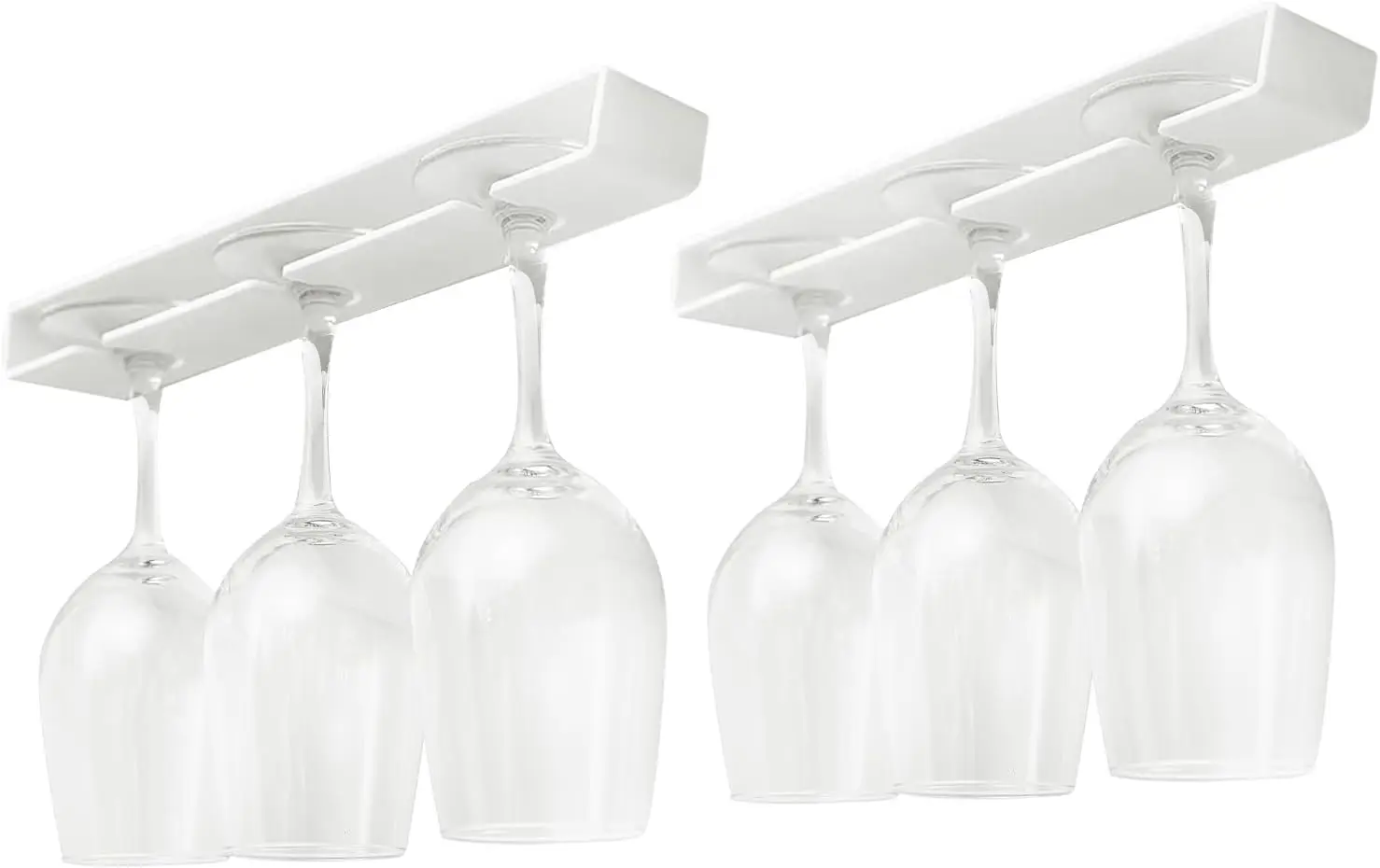 

2 Pack Wine Glass Holder Under Cabinet, No Drilling Hanging Stemware Rack for Bar & Kitchen, Classic White