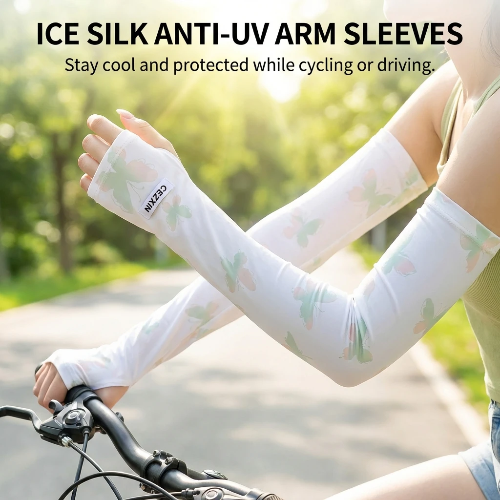 Ice Silk Sun Protections Arm Sleeves Butterfly Pattern Uv Protections For Cycling And Driving Summer Arm Cover For Women Men