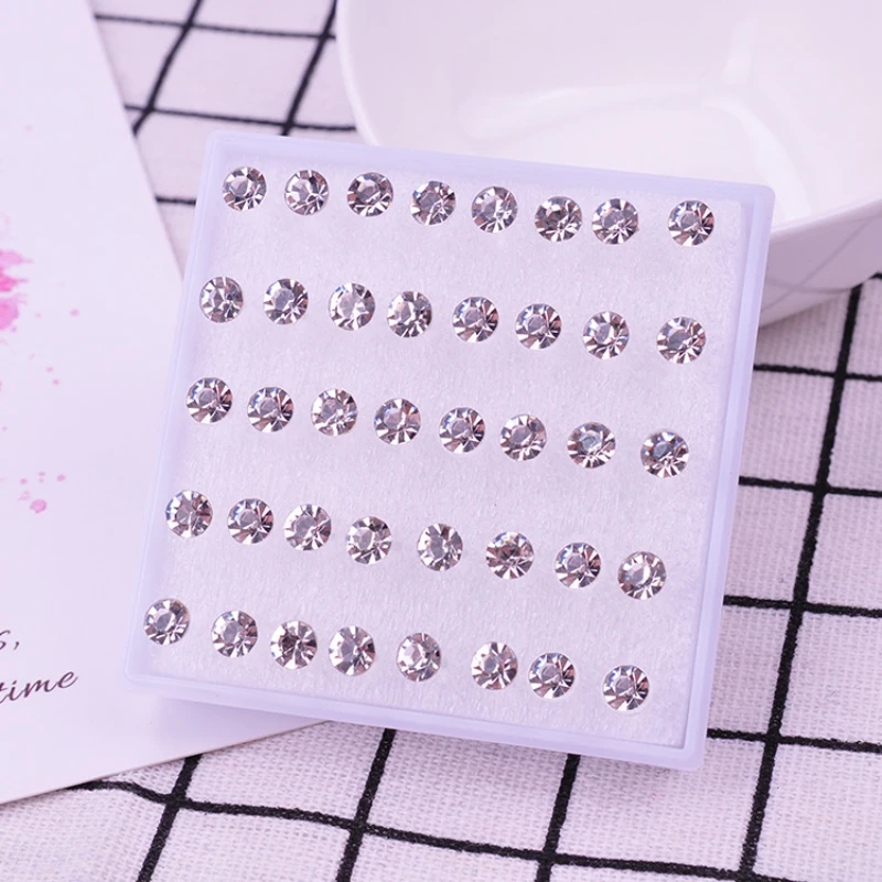 2/3/4/5/6mm Multi-Color Stone Crystal Plastic Avoid Allergy Pin Rhinestones Stud Earrings Set For Women Girls Jewelry Wholesale