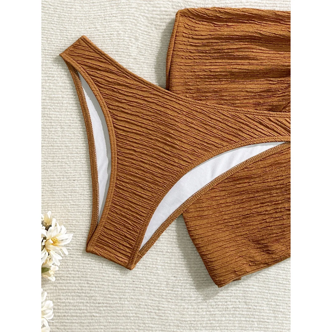 3-teiliges Set mit Sarong, Metallstern-Halterneck-Bikini, Damen-Badeanzug, Damen-Badebekleidung, dreiteiliges Bikini-Set, Badeanzug, Badebekleidung, Schwimmbekleidung V7042 – Detail 25