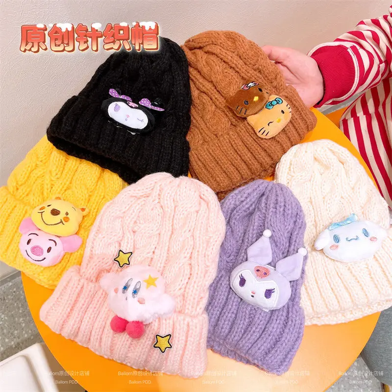 Hello Kitty Cinnamoroll Anime Kawaii Sanurgente Ins DIY Handmade Whol Hat, Cute My Melody Students, Warm Cap, Gifts for Kids