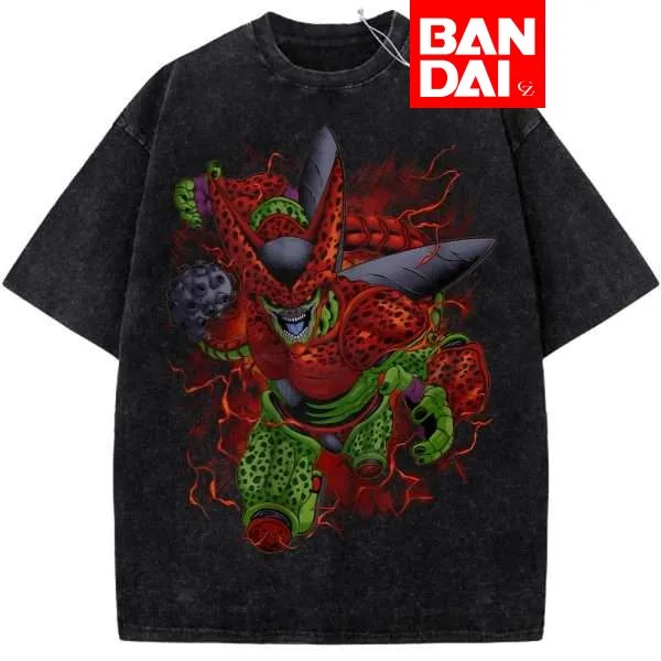 

Dragon Ball Super Cell Max Red Cell Acid Wash Oversized Black T-Shirt 2026 Summer Anime Streetwear Graphic Tee