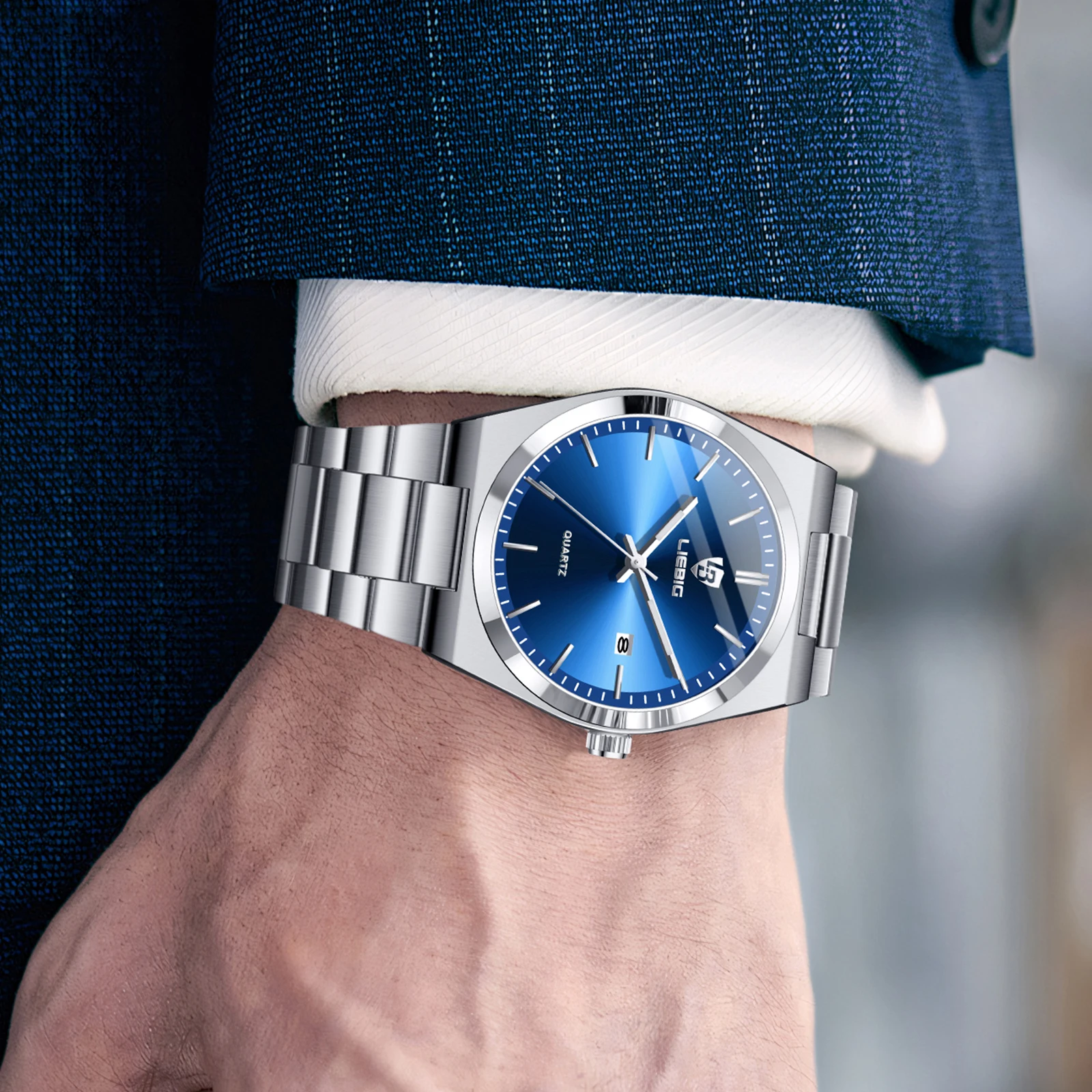 LIEBIG Simple Watch Business Waterproof Week Wristwatches Male Luxury Quartz Watches Fashion Stainless Steel Watch For Men Women