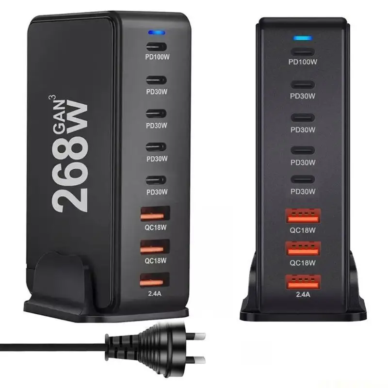 

E56B 268W 8 Port USB C Chargers Fast Charging Chargers TypeC PD USB C Adapters Chargers for Phone QC3.0