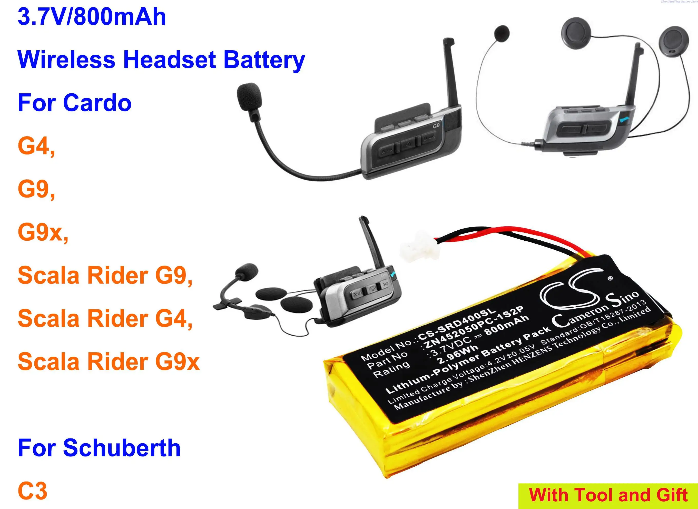 Cameron Sino 800mAh Battery ZN452050PC-1S2P for Cardo Scala Rider G4, G9, G9x, For Schuberth C3