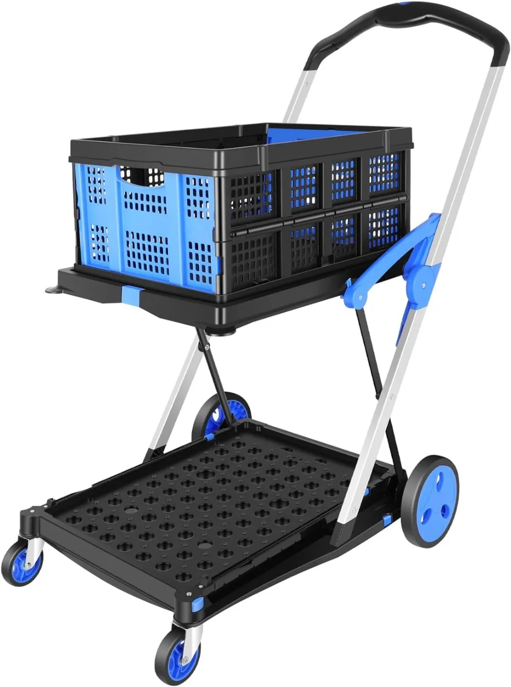 Functional Collapsible Utility Cart,Collapsible Shopping carts with Storage Crate Adjustable Shopping Cart Mobile Folding